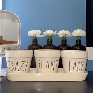RAE DUNN “Crazy Plant Lady” Planters and Tray